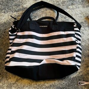 Victoria's Secret Black and White Striped Weekender Tote